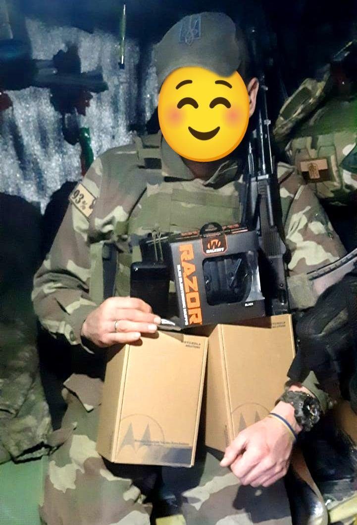 Thankful soldier with walkie-talkies