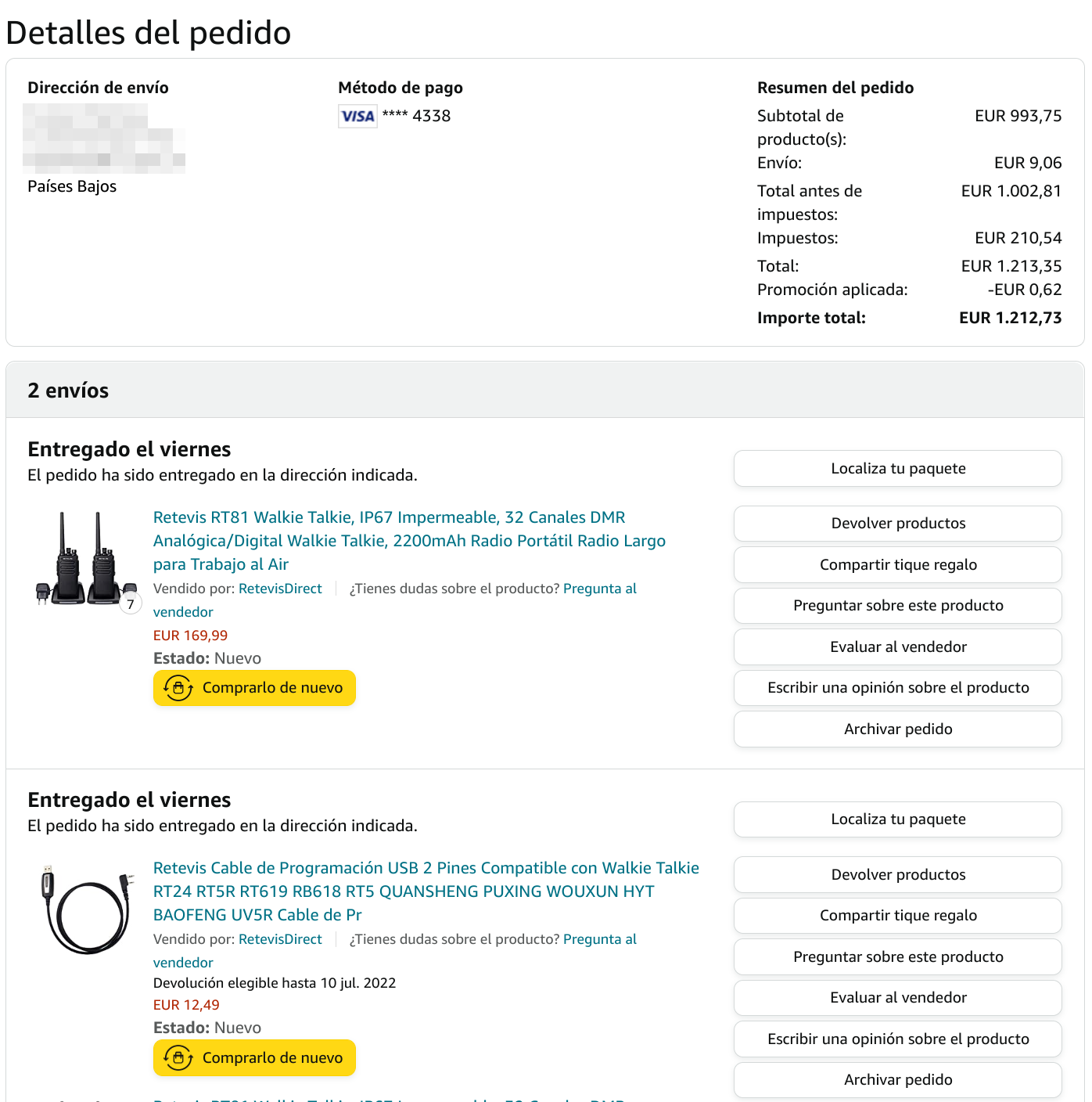 Radios purchase receipt