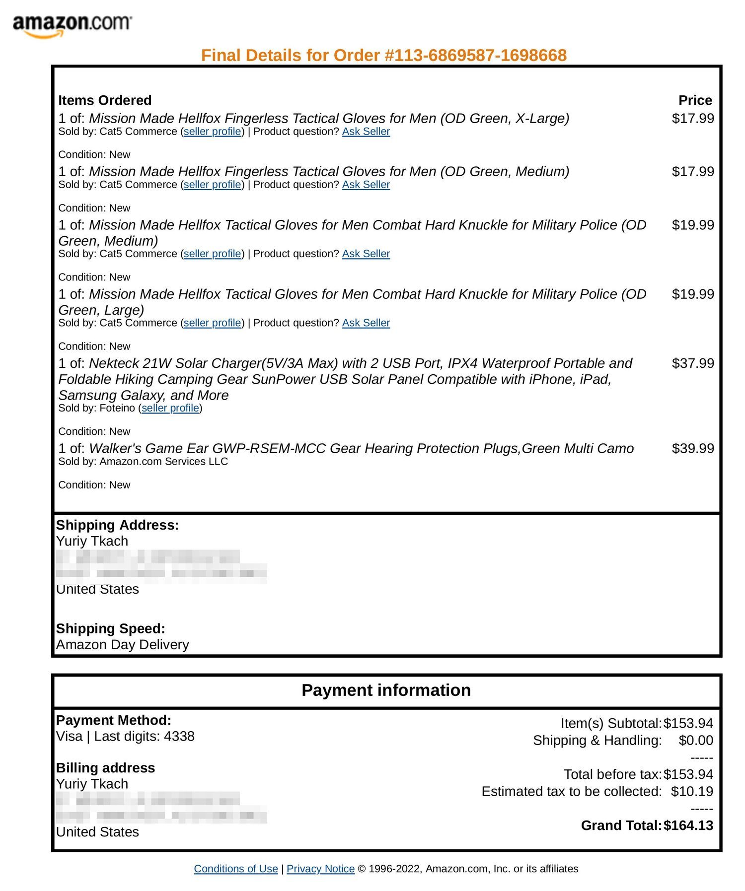 Receipt for additional stuff
