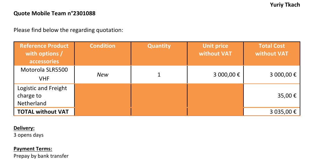 Invoice for repeater