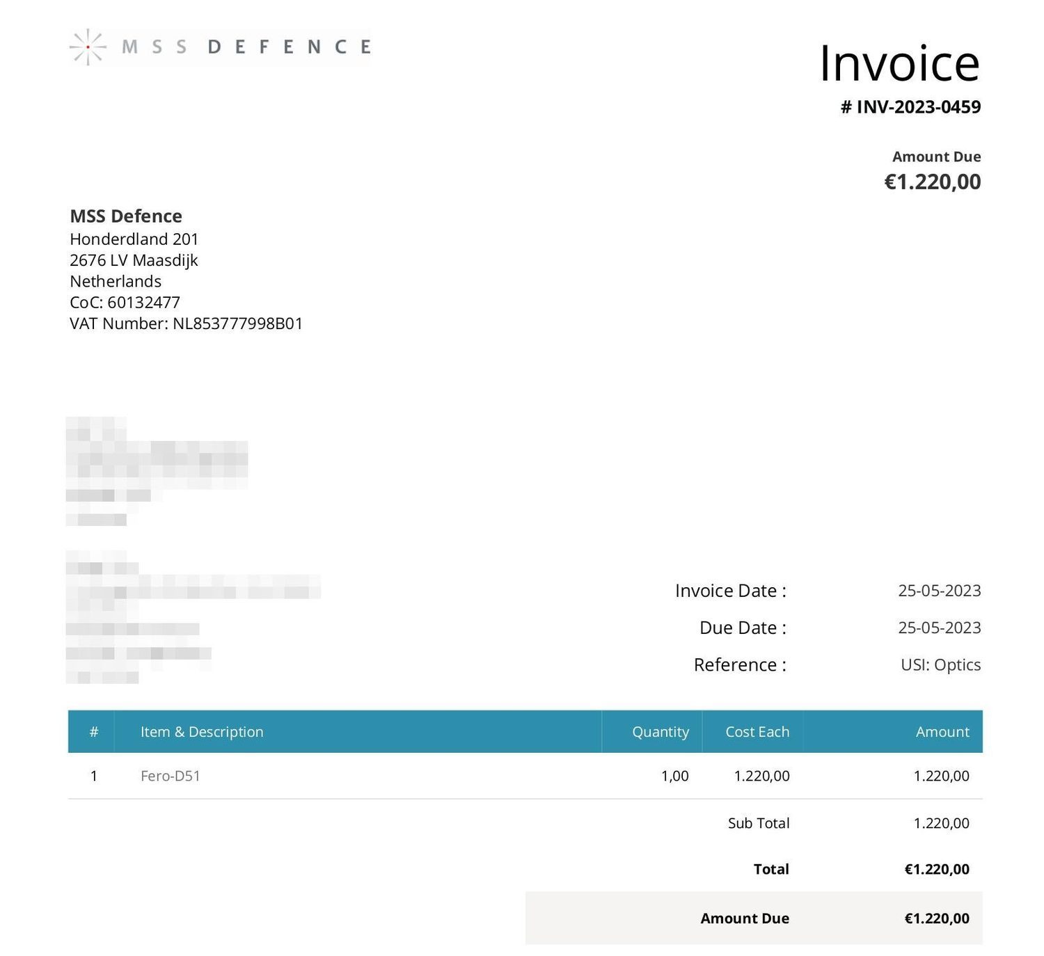 Invoice from supplier