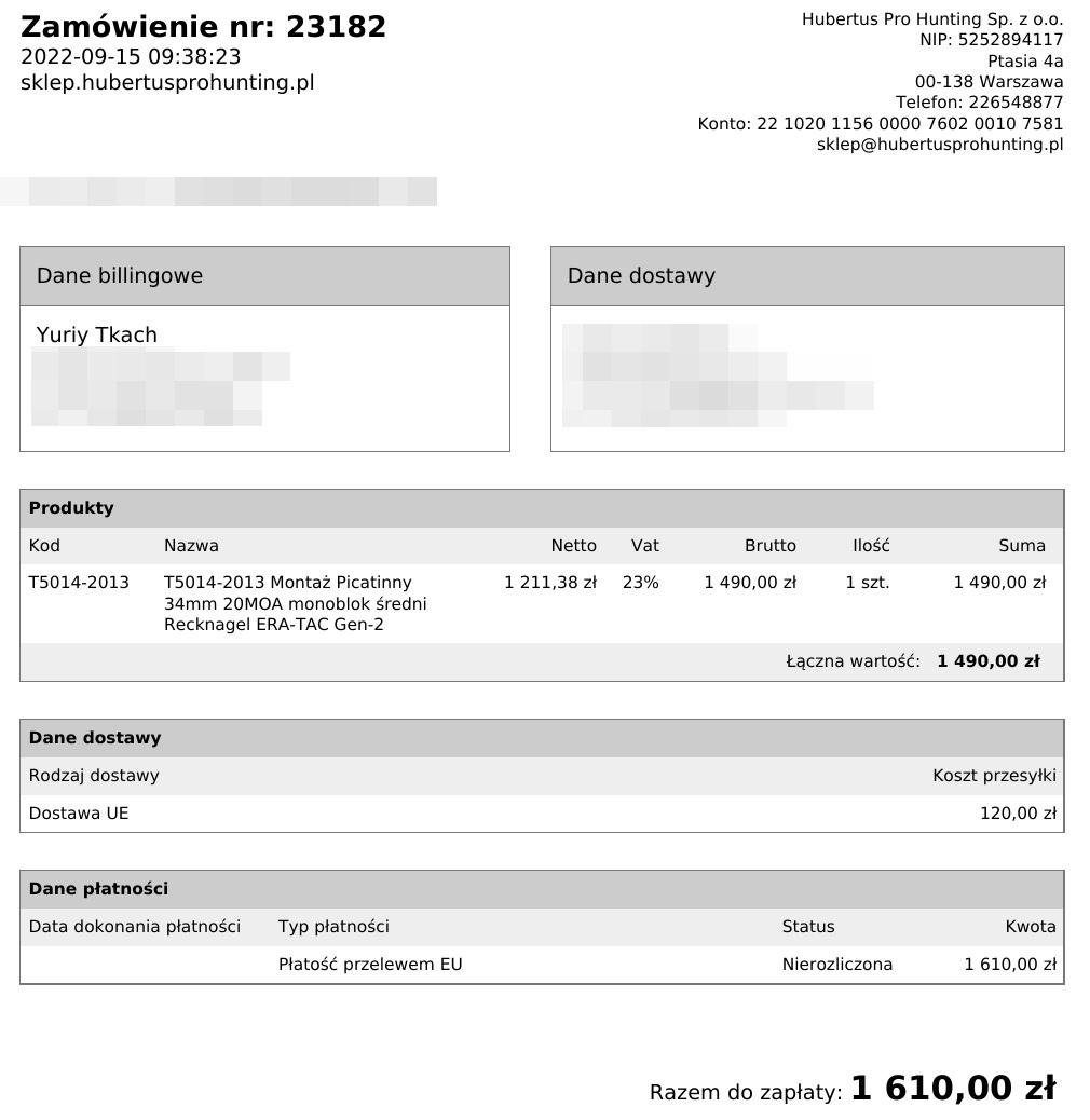 Scope mount receipt