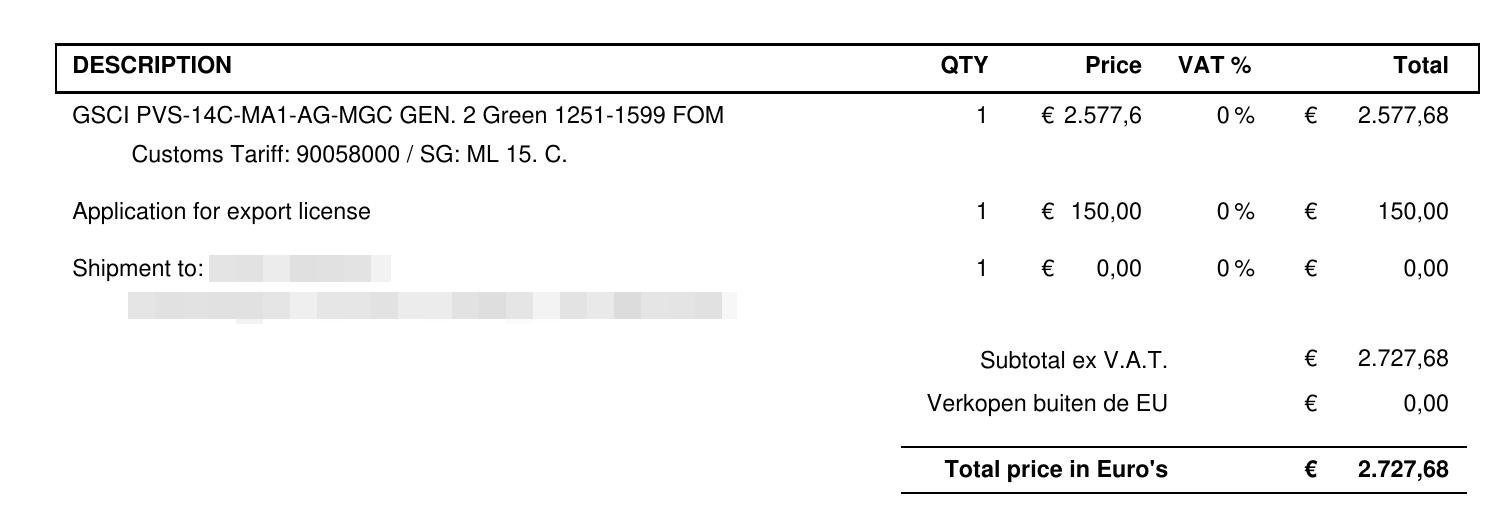 Night vision device receipt