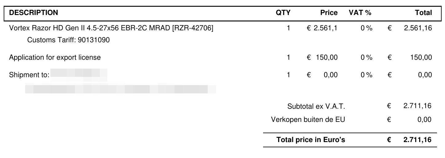 Rifle scope receipt