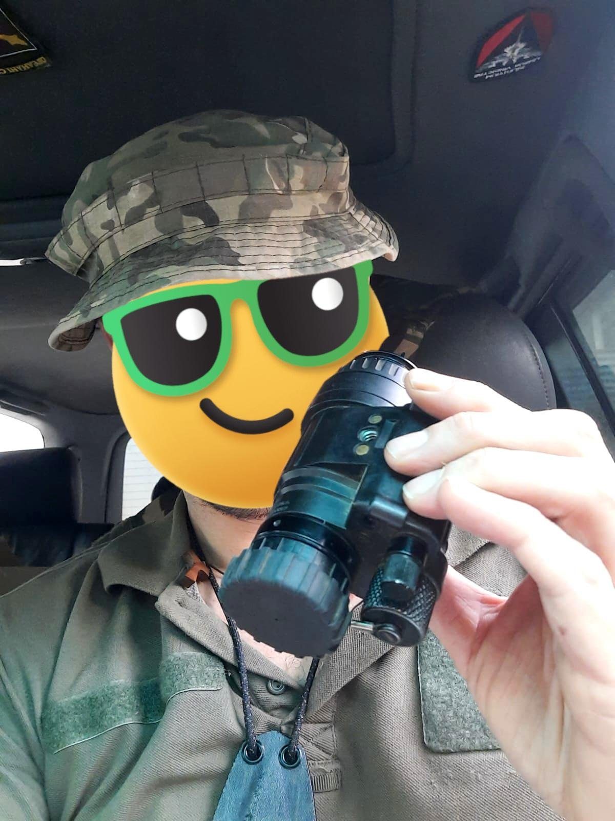 Happy soldier with the device
